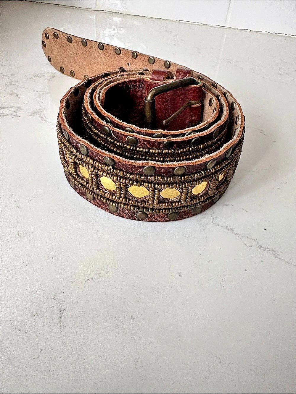 Vintage Betsey Johnson Embellished Leather Belt in Brown, Size Large, Note wear! - Picture 3 of 5